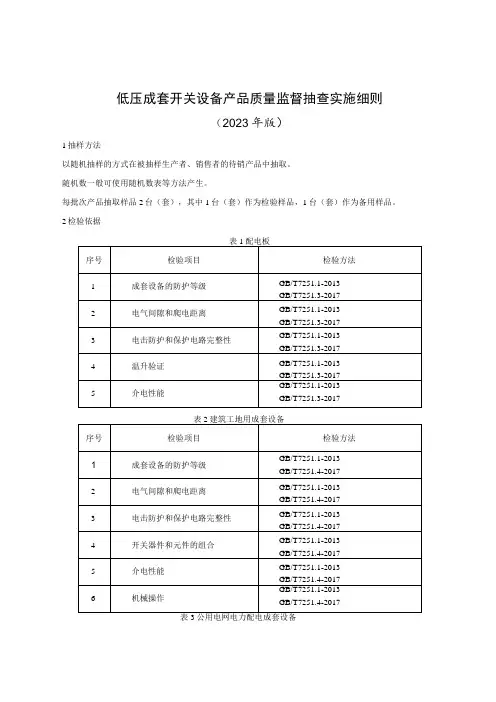 低压成套开关设备产品质量监督抽查实施细则(2023年版)