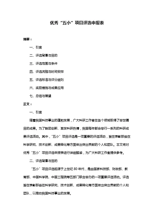 优秀“五小”项目评选申报表