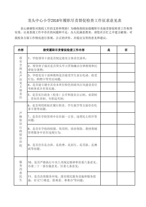 履职尽责征求意见表