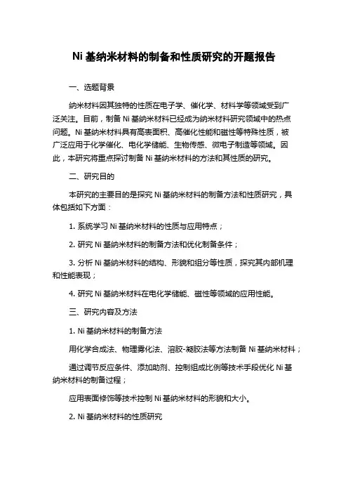 Ni基纳米材料的制备和性质研究的开题报告