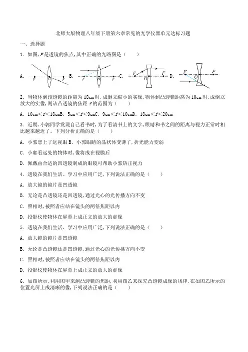 北师大版物理八年级下册 第六章常见的光学仪器单元达标习题(Word版含答案)