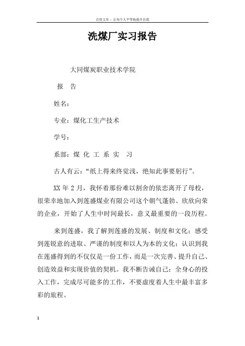 洗煤厂实习报告(2)