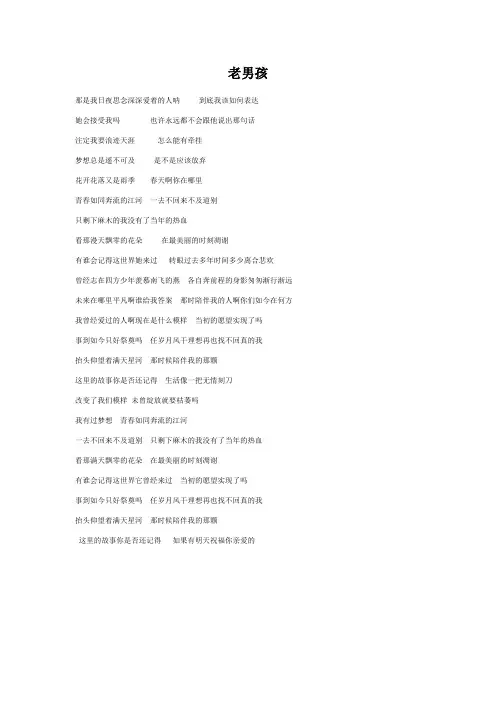 老男孩_筷子兄弟歌词