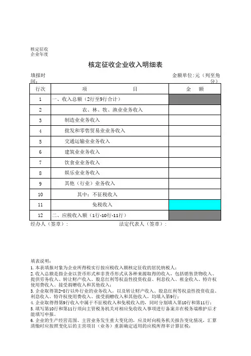 核定申报01--企业所得税年度纳税申报表(B类)