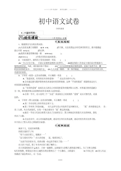 人教版九年级下册语文4外国诗两首(练习1)