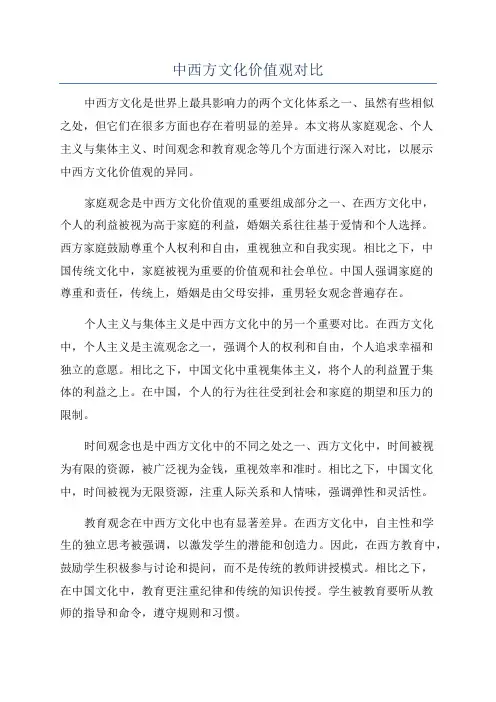 中西方文化价值观对比