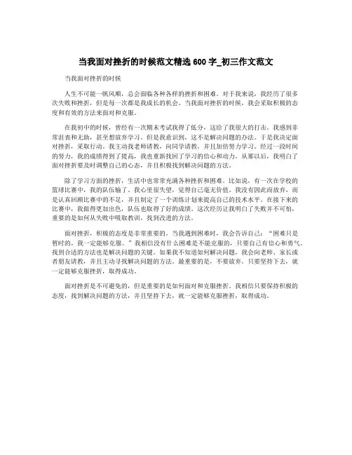 当我面对挫折的时候范文精选600字_初三作文范文