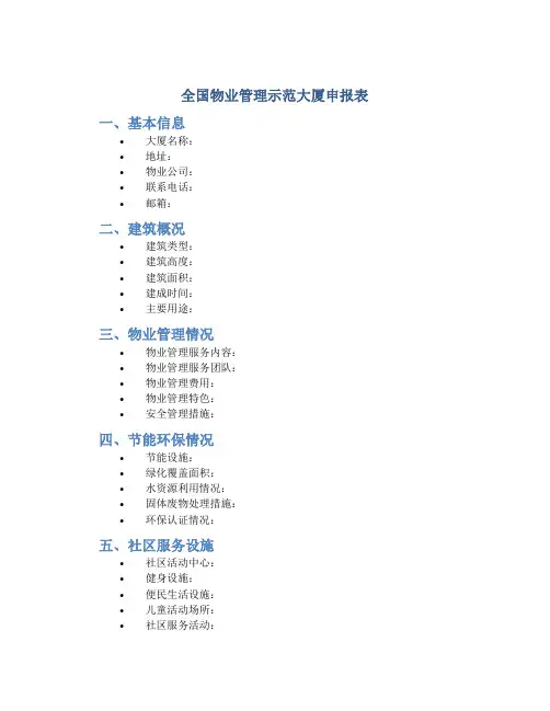 全国物业管理示范大厦申报表