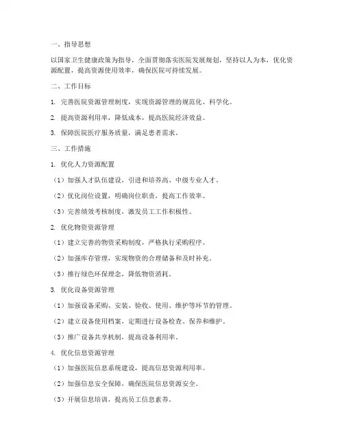 医院资源管理工作计划