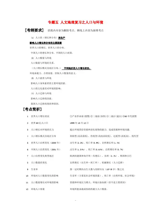 高中地理 专题五 人文地理复习之人口与环境 新人教版必修2