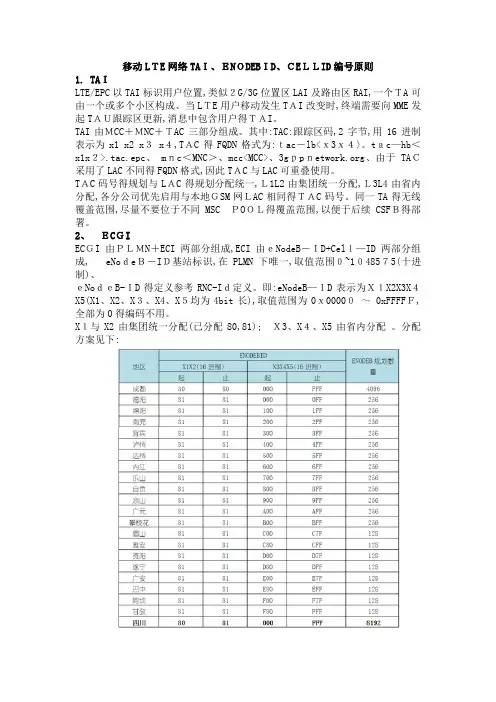 移动LTE网络TAI、ENODEBID、CELLID编号原则