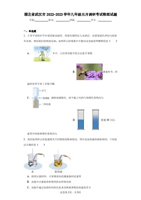 湖北省武汉市2022-2023学年九年级元月调研考试物理试题(含答案解析)