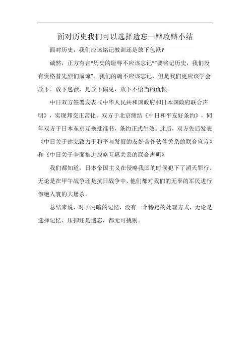 面对历史我们可以选择遗忘一辩攻辩小结