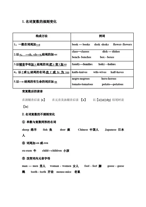 初中英语名词单复数专项讲解与练习