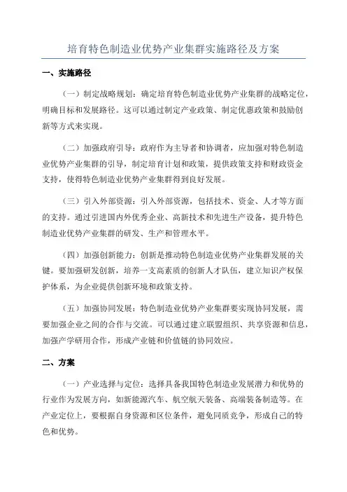 培育特色制造业优势产业集群实施路径及方案