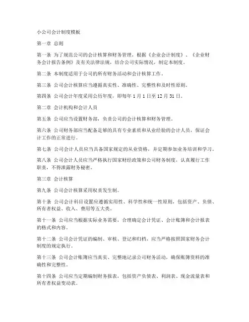 小公司会计制度模板