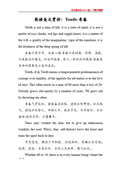 英语美文赏析：Youth-青春