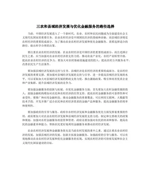 三农和县域经济发展与优化金融服务的路径选择