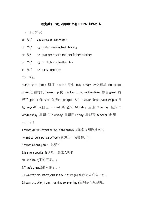 人教新起点英语四年级上册Unit6知识点汇总
