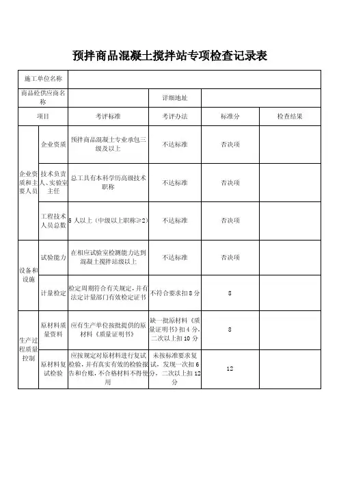 预拌商品混凝土搅拌站专项检查记录表