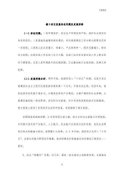 镇十四五发展存在问题及发展形势