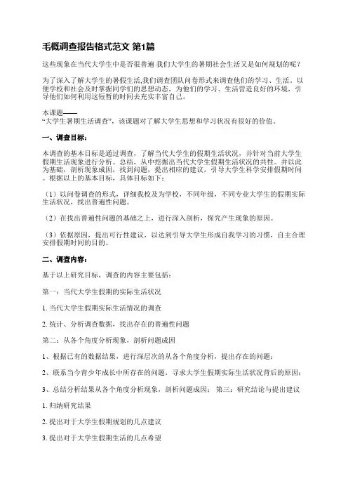 毛概调查报告格式范文(推荐3篇)