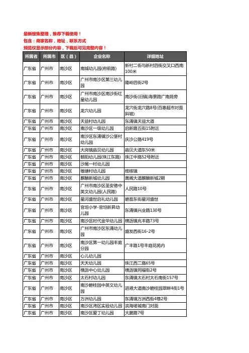 新版广东省广州市南沙区幼儿园企业公司商家户名录单联系方式地址大全180家