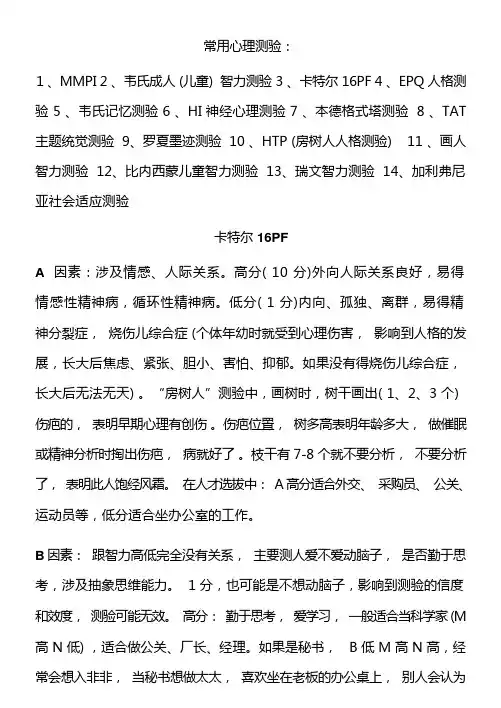 常用心理测验