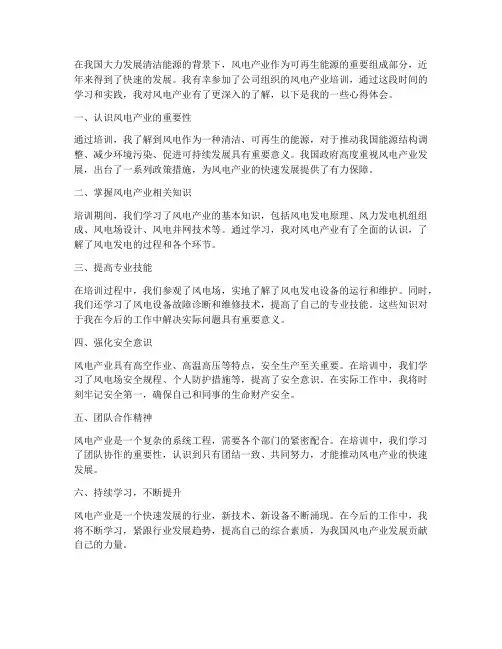 风电产业培训心得体会范文