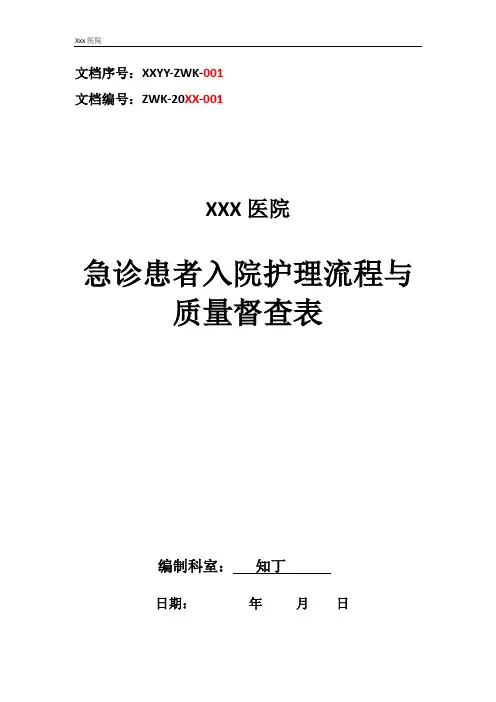 医院急诊患者入院护理流程与质量督查表