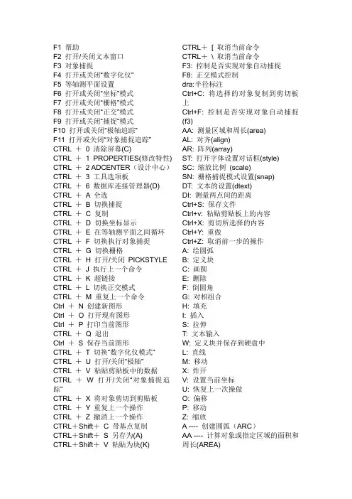 天正CAD的快捷键