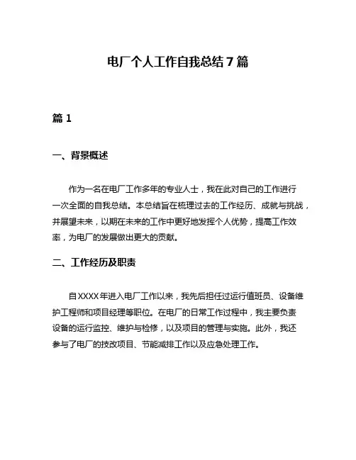 电厂个人工作自我总结7篇