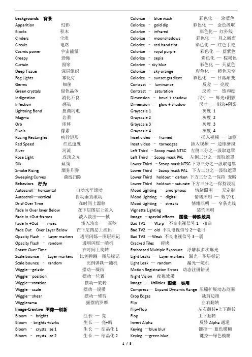 AE预置动画中英文对照
