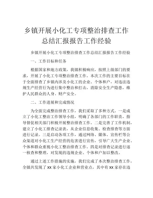 乡镇开展小化工专项整治排查工作总结汇报报告工作经验