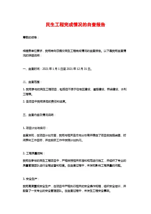 民生工程完成情况的自查报告