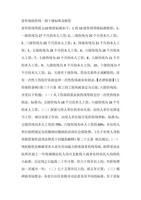 意外保险伤残一到十级标准及赔偿