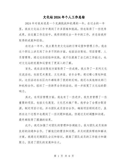 文化站2024年个人工作总结(3篇)