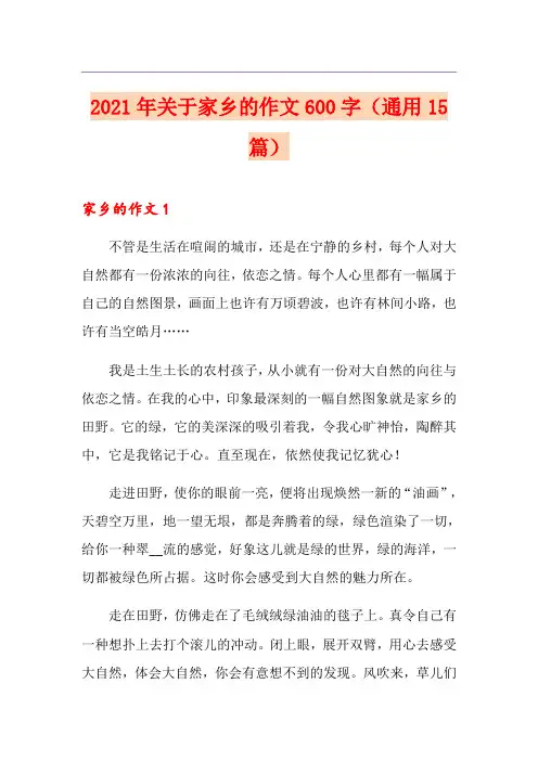 2021年关于家乡的作文600字(通用15篇)