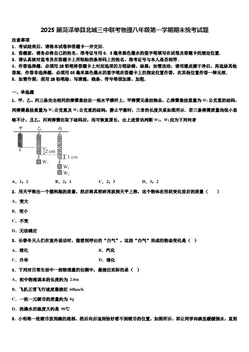 2025届菏泽单县北城三中联考物理八年级第一学期期末统考试题含解析