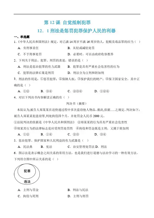 12.1刑法是惩罚犯罪保护人民的利器答案