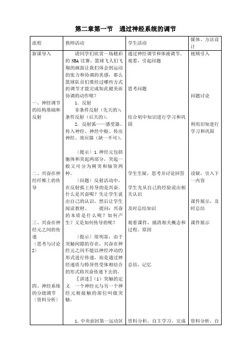 《通过神经系统的调节新课》示范教案