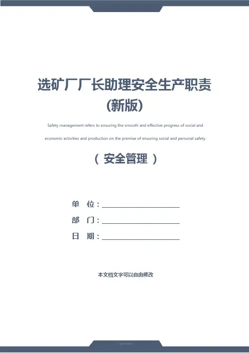 选矿厂厂长助理安全生产职责(新版)