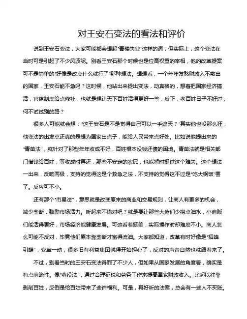 对王安石变法的看法和评价