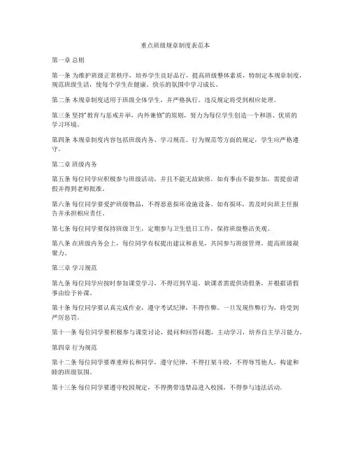 重点班级规章制度表范本