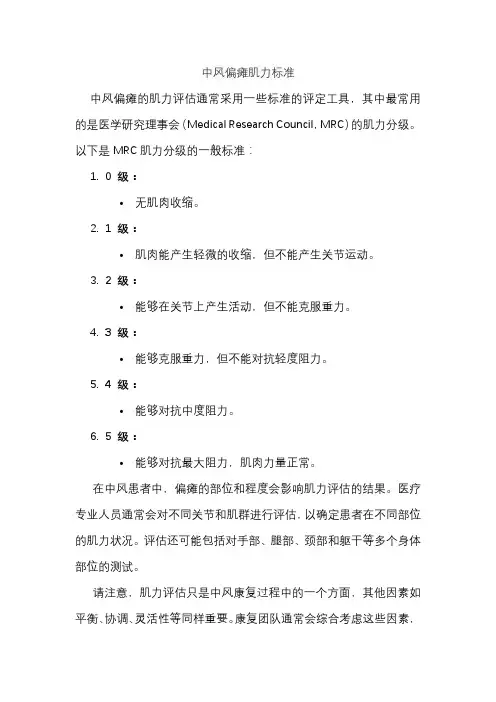 中风偏瘫肌力标准