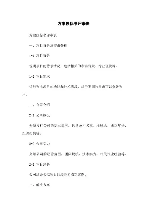方案投标书评审表