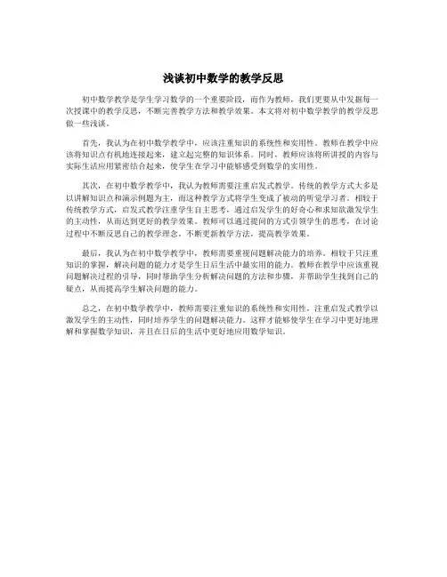 浅谈初中数学的教学反思