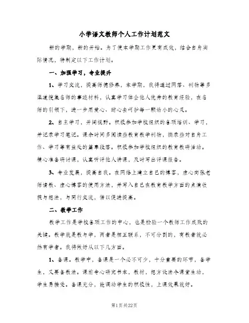 2024年小学语文教师个人工作计划范文(6篇)