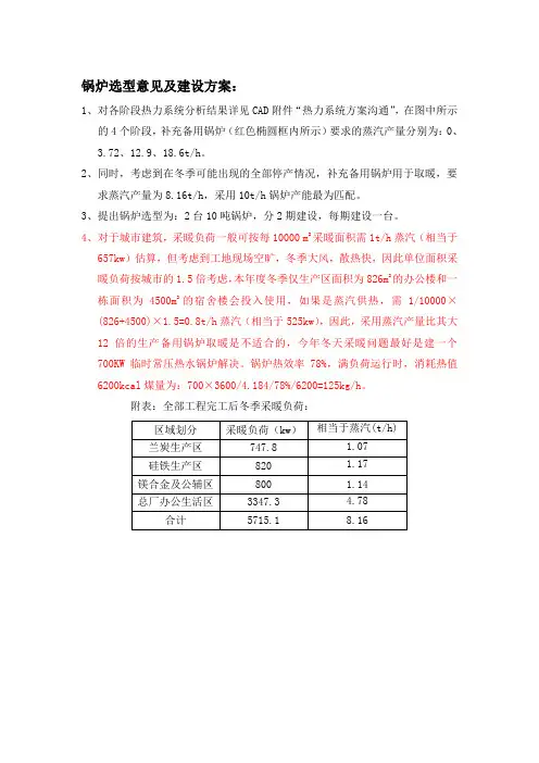 锅炉选型意见及建设方案