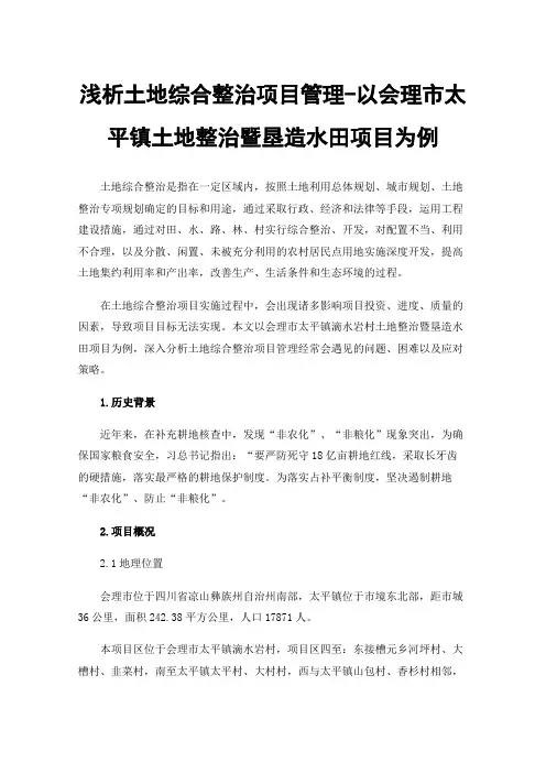 浅析土地综合整治项目管理-以会理市太平镇土地整治暨垦造水田项目为例